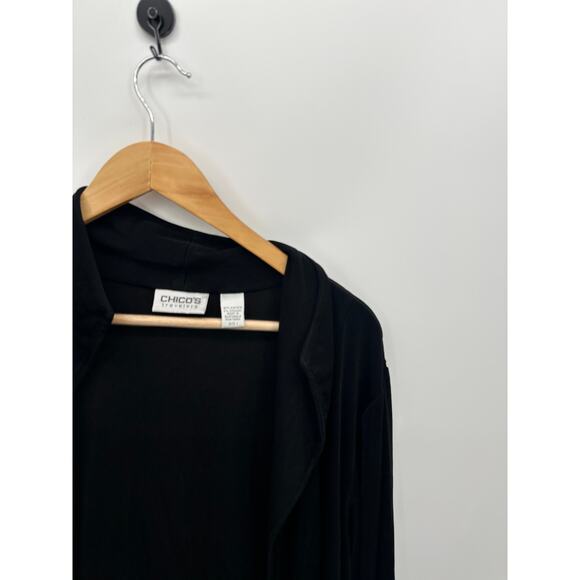 Chico's Travelers Womens Black Open Front Tunic Cardigan Size 1 M Slinky Stretch - Picture 4 of 7